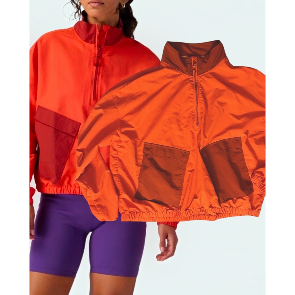 Stoic Windbreaker Anorak Jacket Lightweight Half-Zip Orange XL